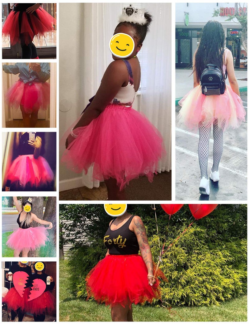 Bbonlinedress Pink Tutu for Women Adult Mini Puffy Tulle Skirt for Valentine's Day Bachelorette Party Bridal Shower Birthday Ballet Dance Skirts Princess Party Outfit Pink M - Image 4